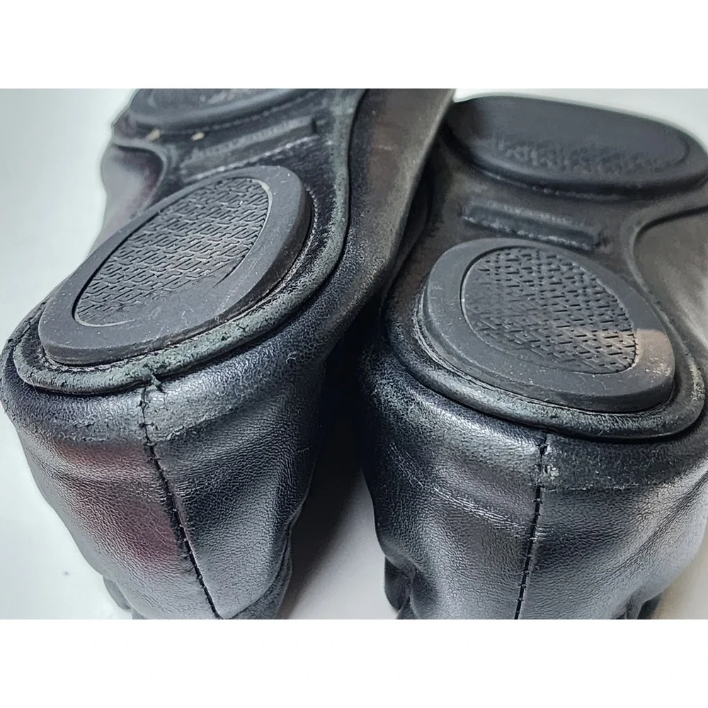 Tory Burch Minnie Travel Ballet Flats Black Leather Logo Medallion Shoes 8.5